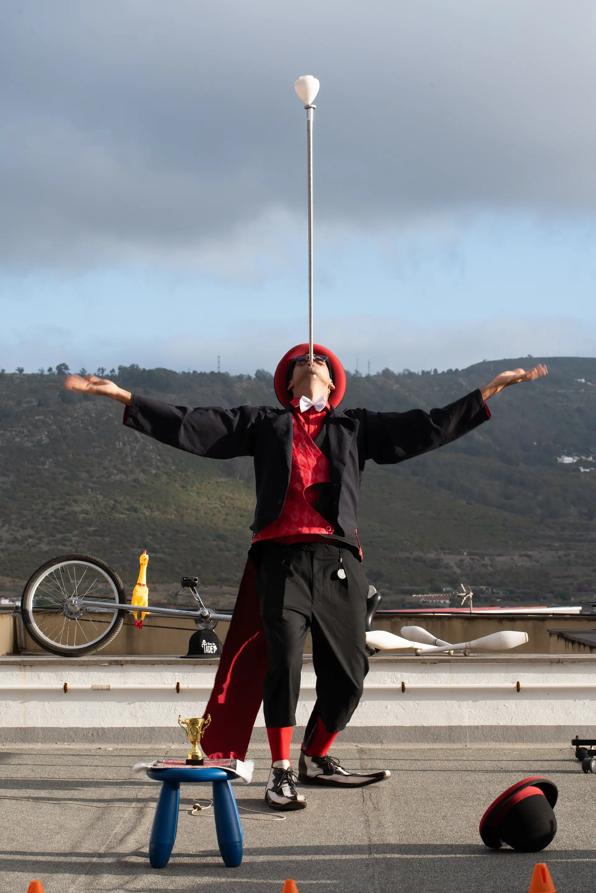 Tadeo in a dynamic pose on stage
